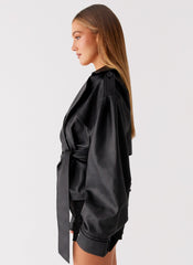 Midtown Leather Trench - Black