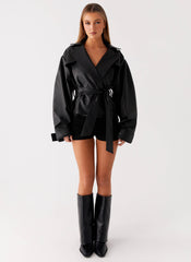 Midtown Leather Trench - Black