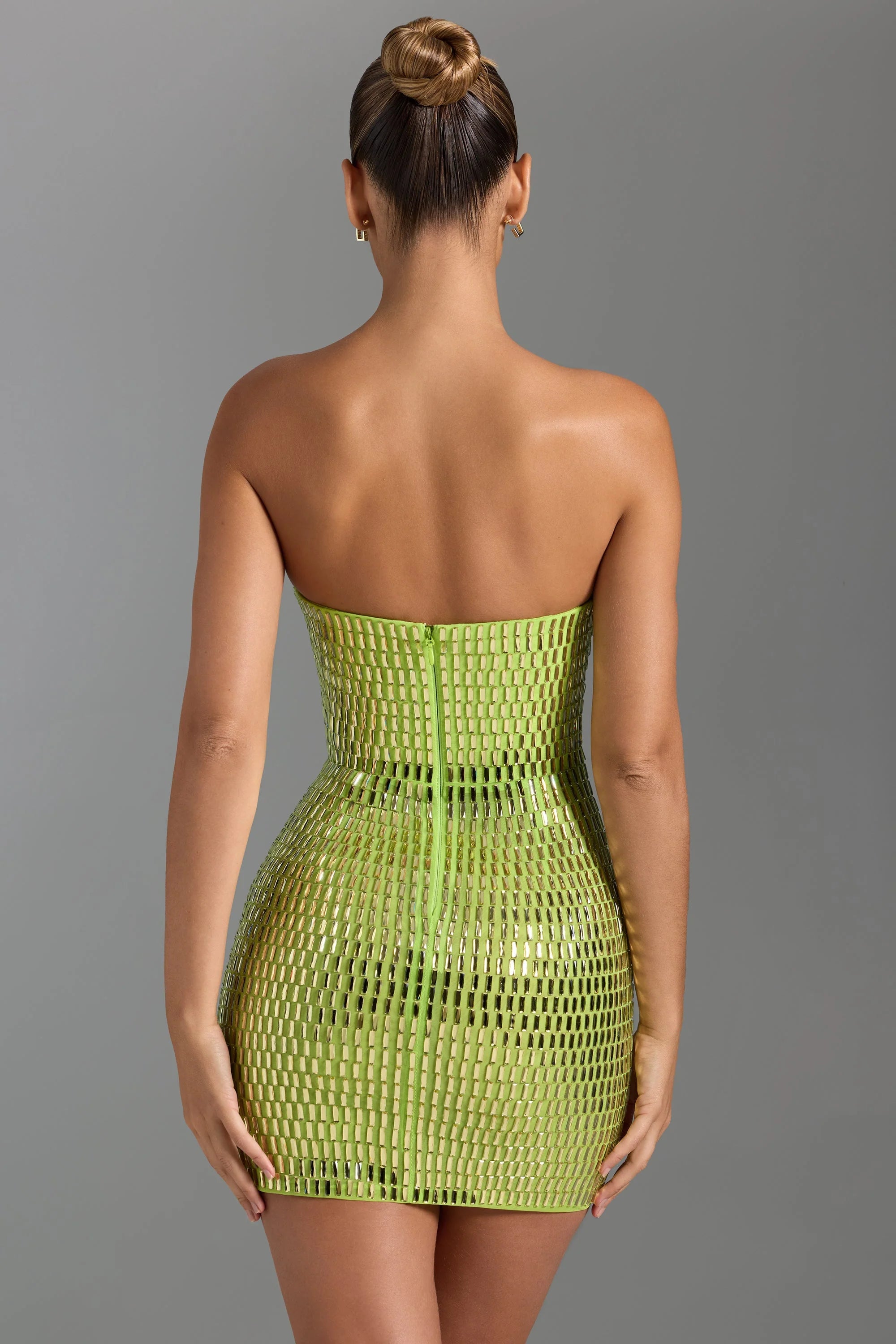 embellished bandeau mini dress in pear green
