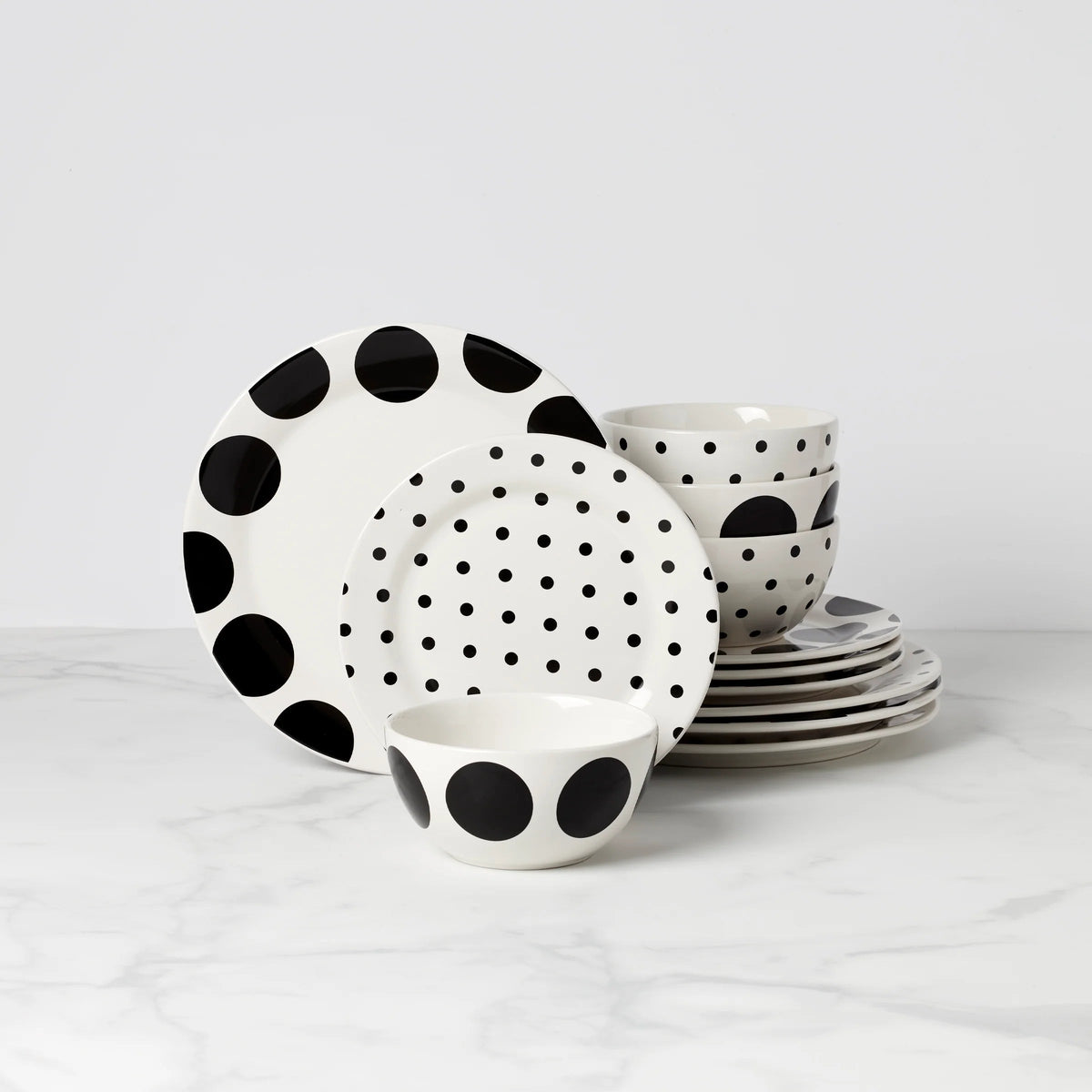on the dot 12-piece dinnerware set