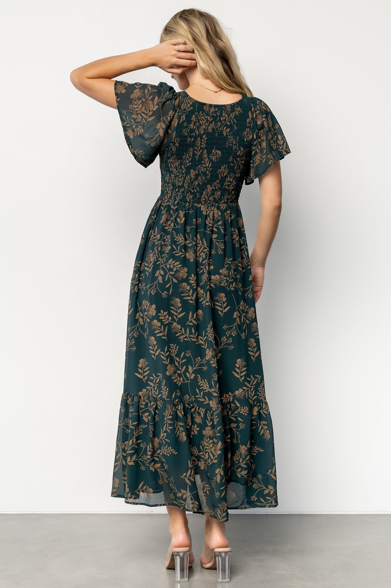 monica smocked dress | deep topaz + gold