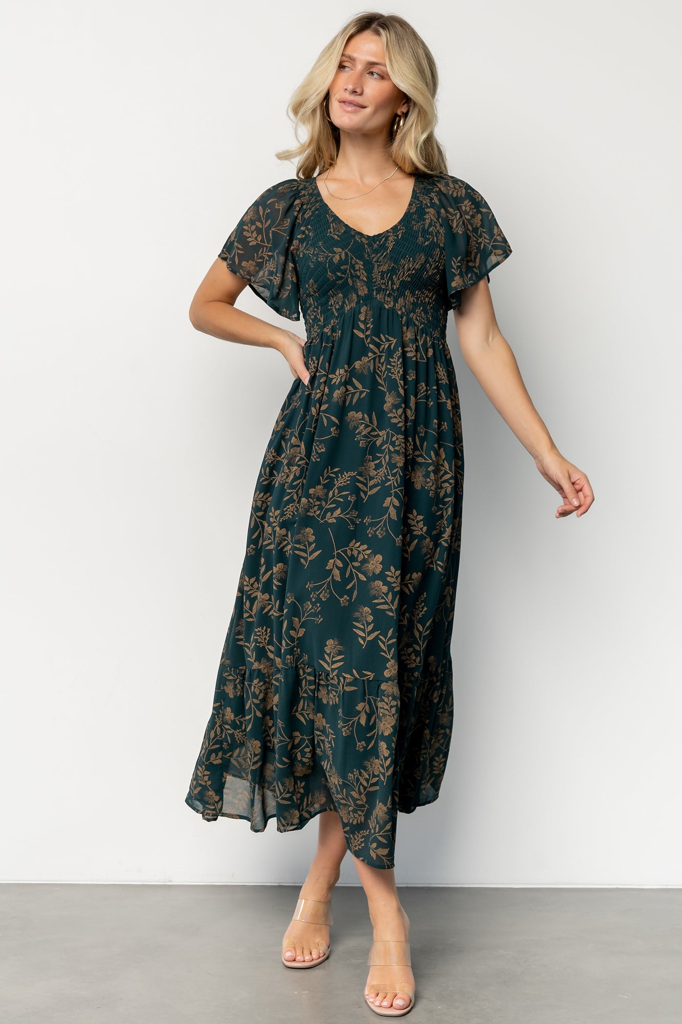 monica smocked dress | deep topaz + gold