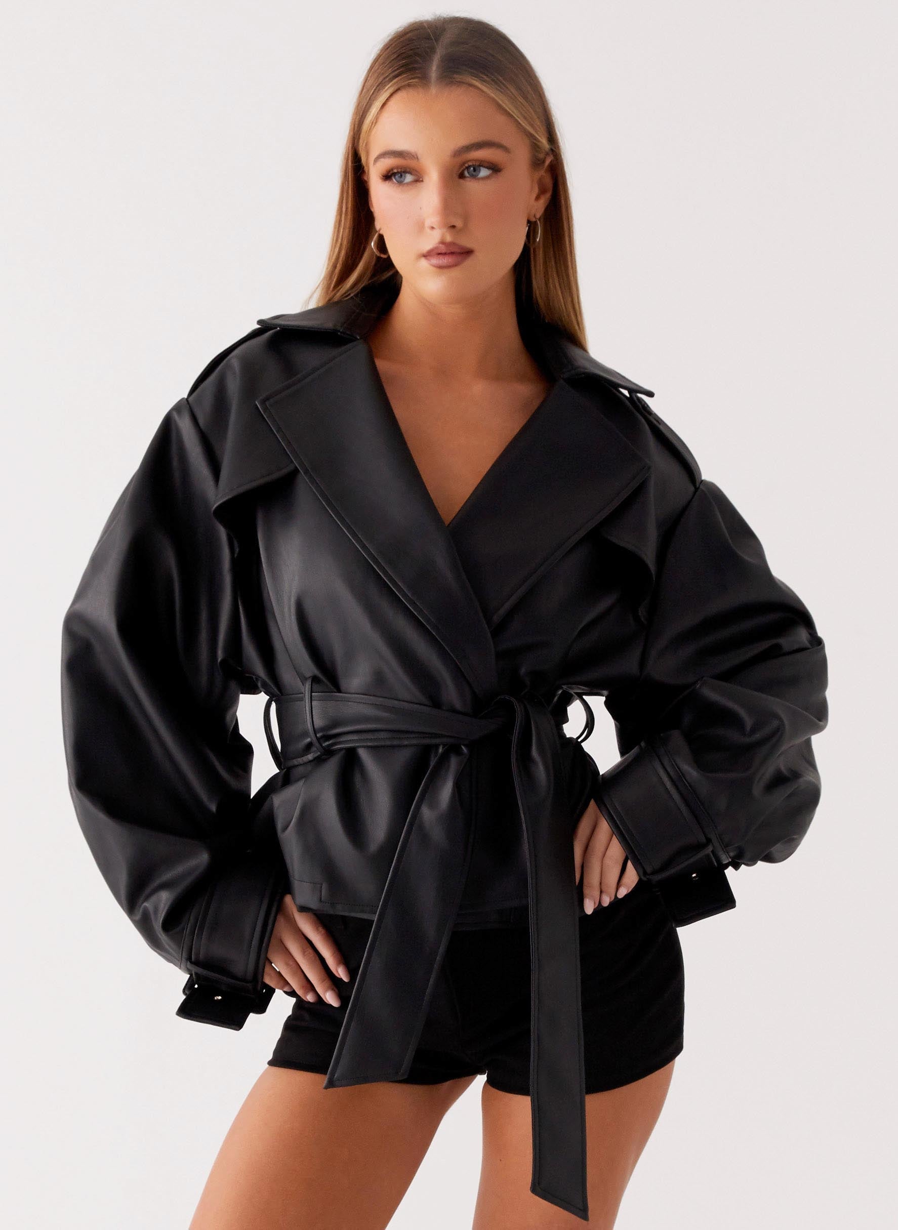 Midtown Leather Trench - Black