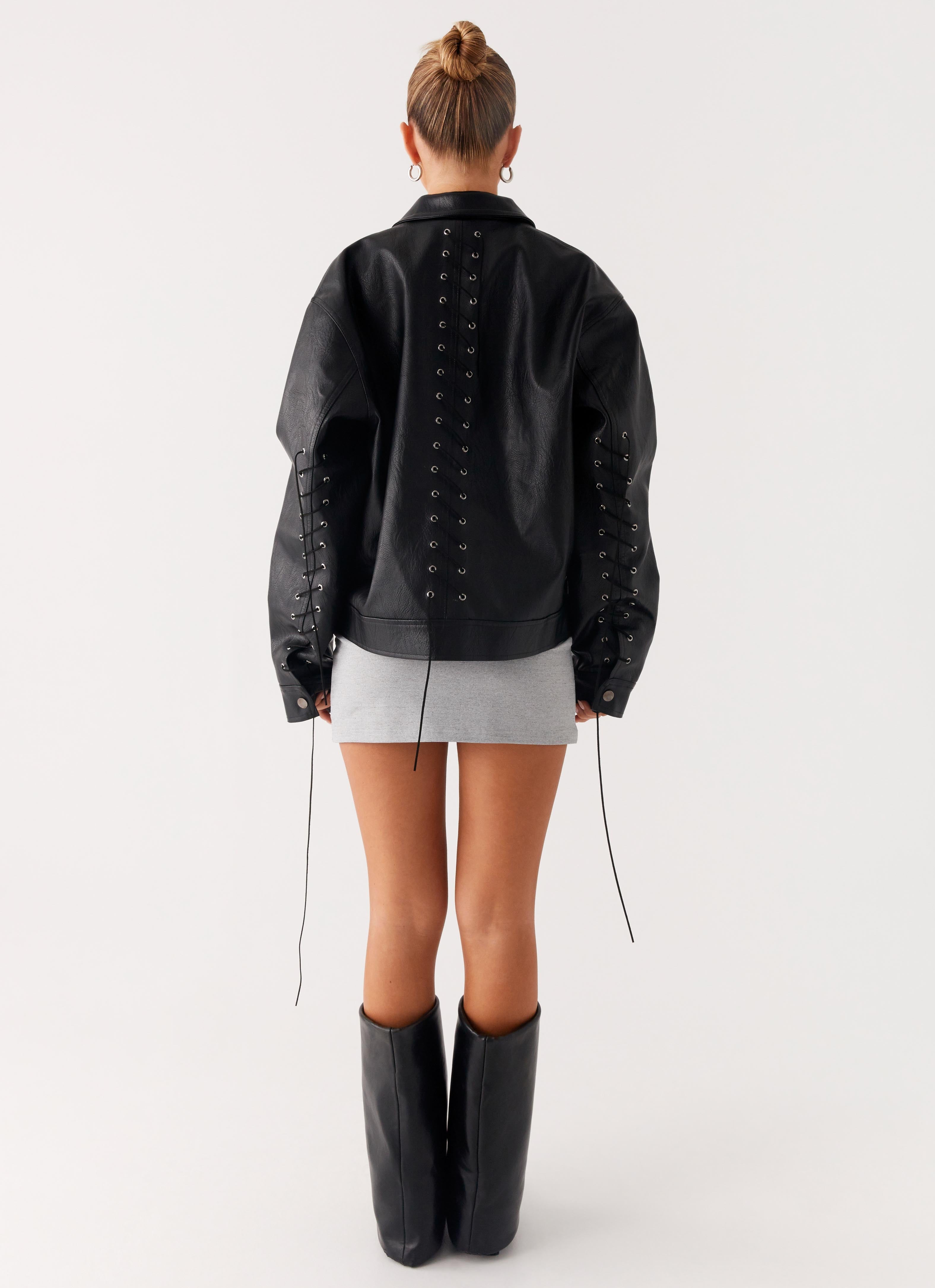 Lula Tassle Faux Leather Bomber Jacket - Black
